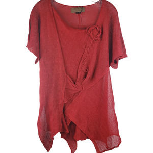 ZUZA BART Womens SZ M/L Top Open knit Sweater red Lagenlook Asytmetrical